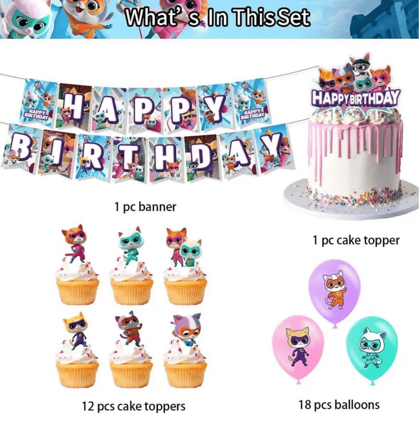 Super Kitties Birthday Party Decorations – Complete Decoration Set.