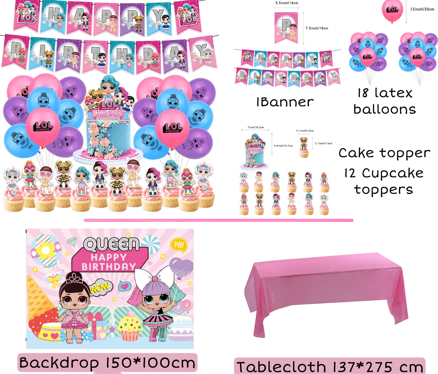 LOL birthday party decorations set