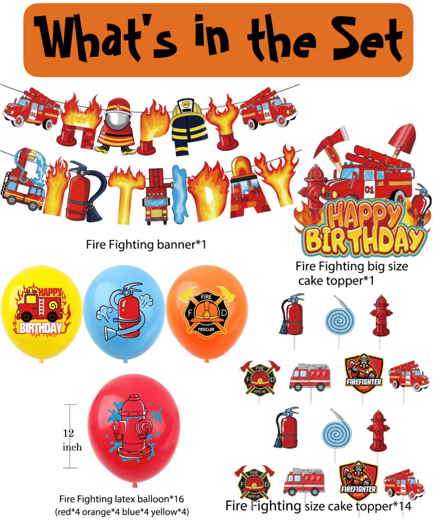 Firetruck Birthday Party Decorations – Complete Decoration Set.