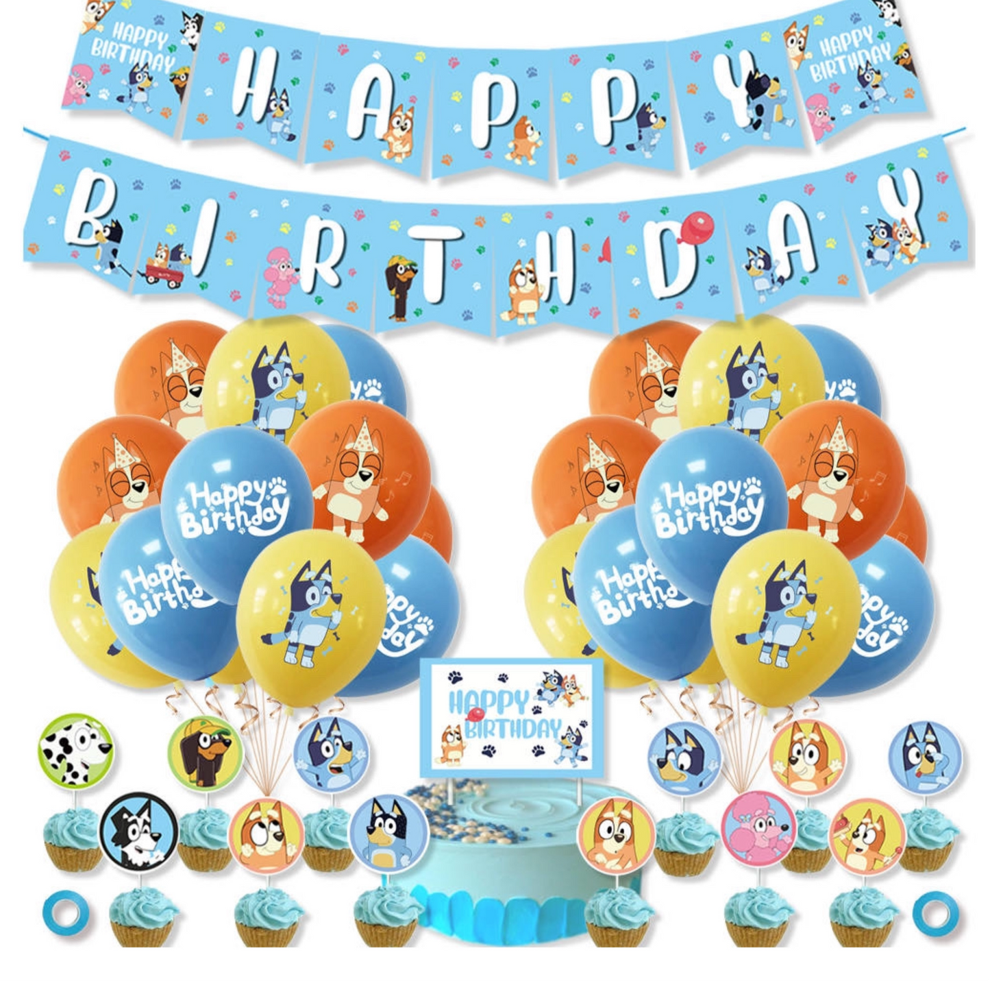 Bluey blue 01 birthday party decorations set