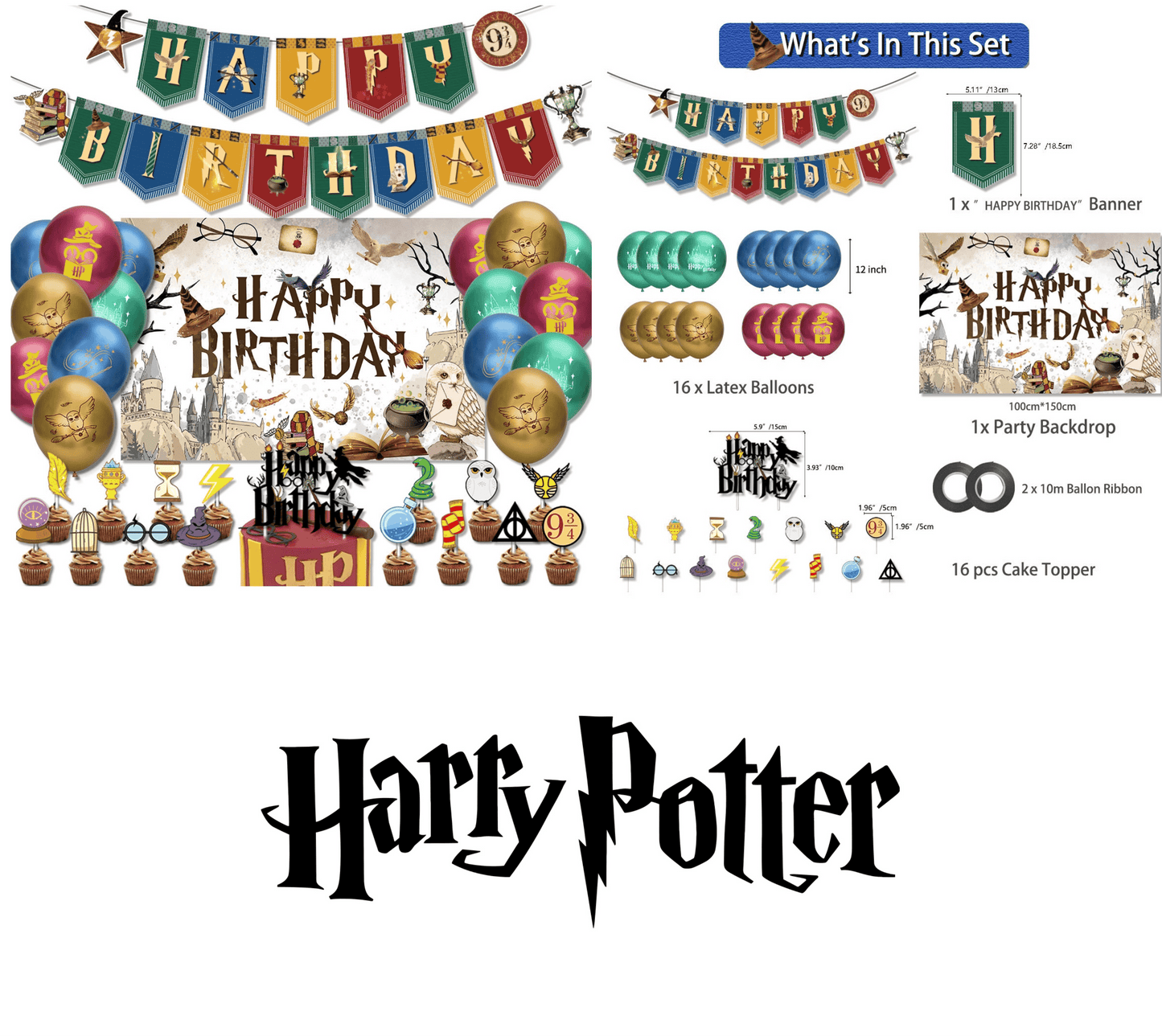 Harry Potter Party Supplies | Complete Decoration Set for 10 or 20 Guests.