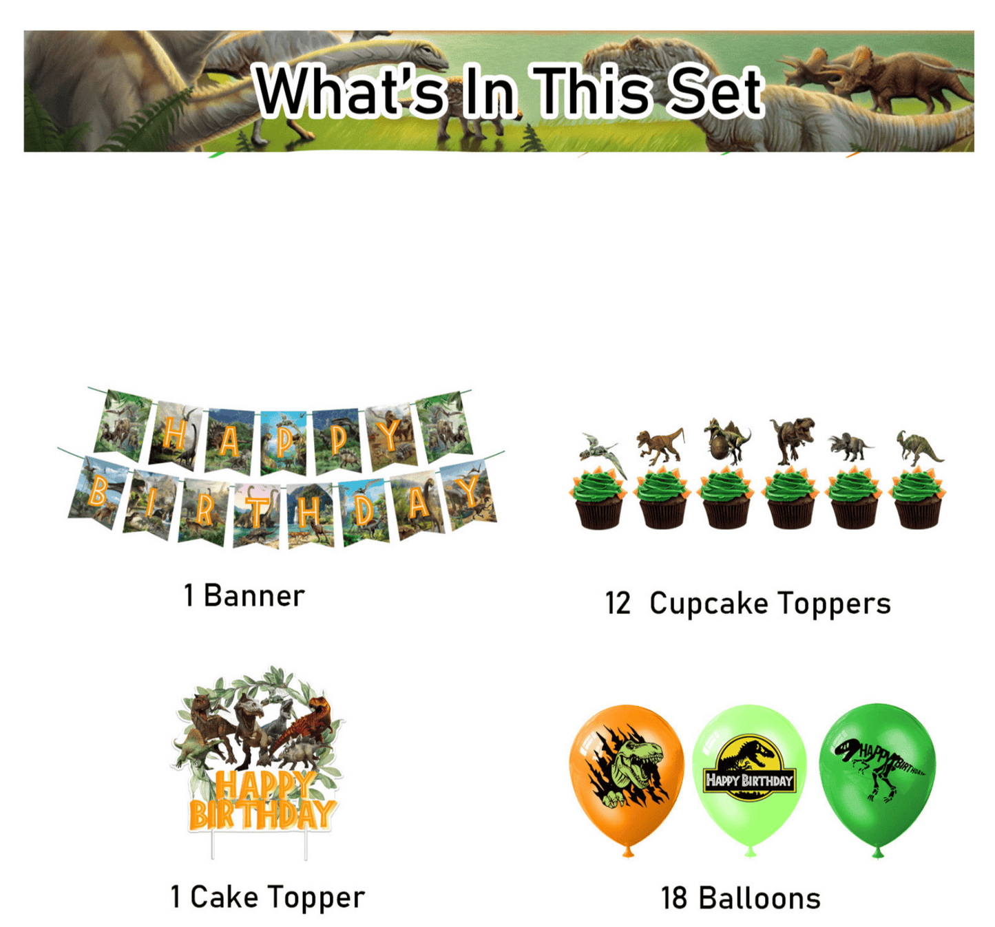 Dinosaurs Birthday Party Decorations – Complete Decoration Set.