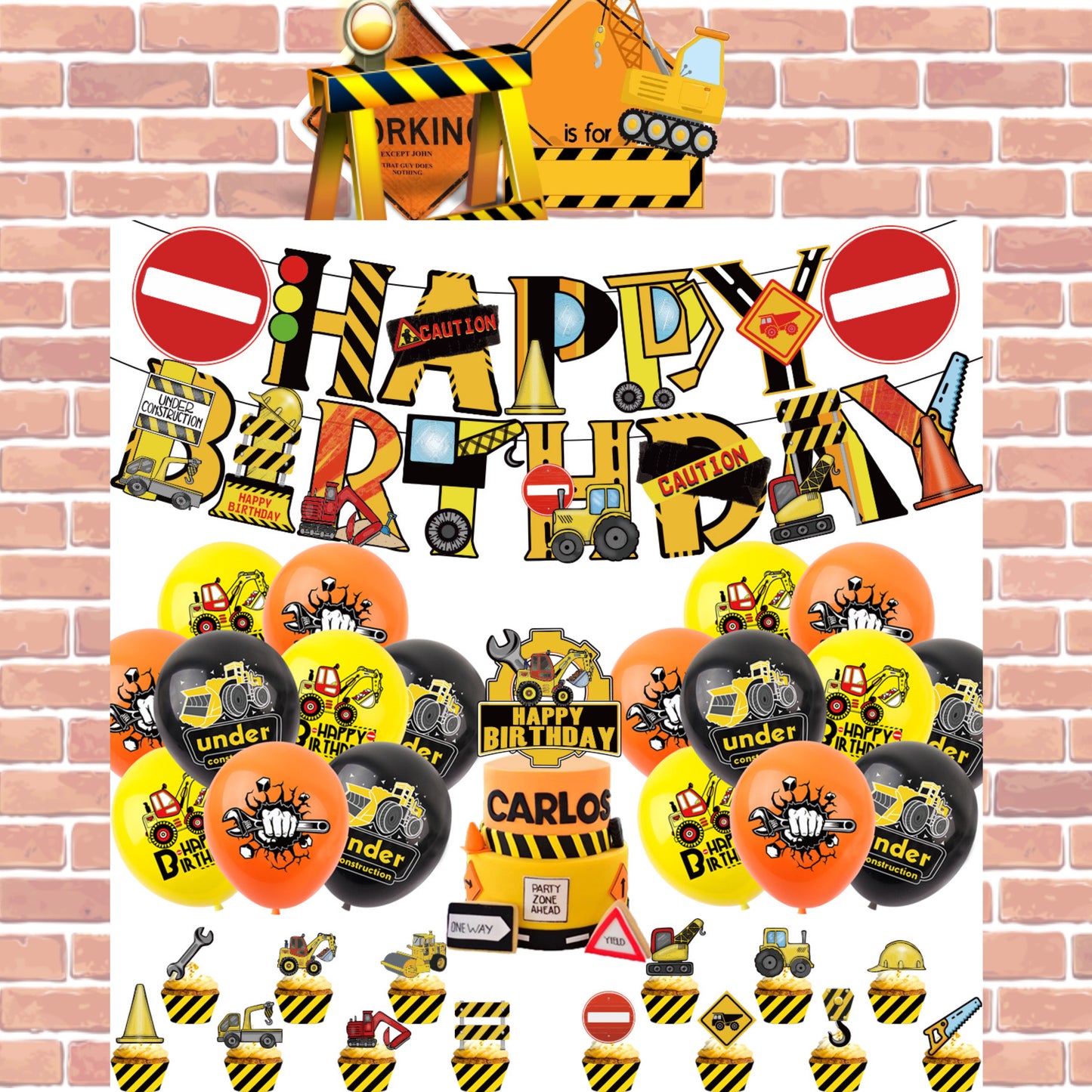 Construction & Trucks Party Set – Complete Birthday Table Decor Kit.
