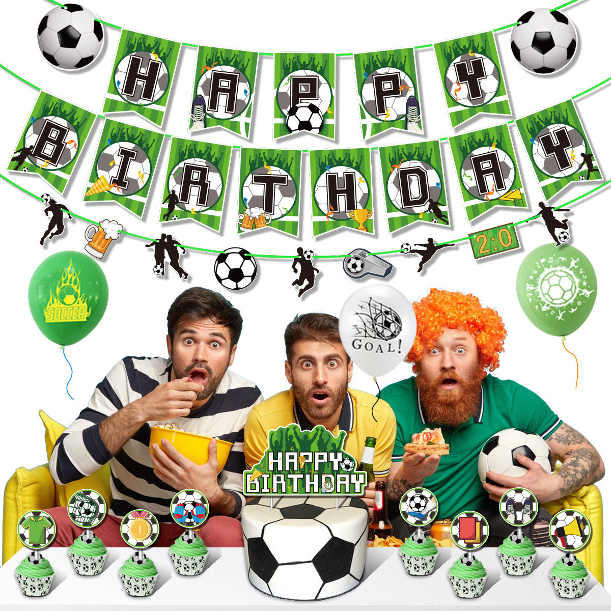 Football green Birthday Party Decorations – Complete Decoration Set.