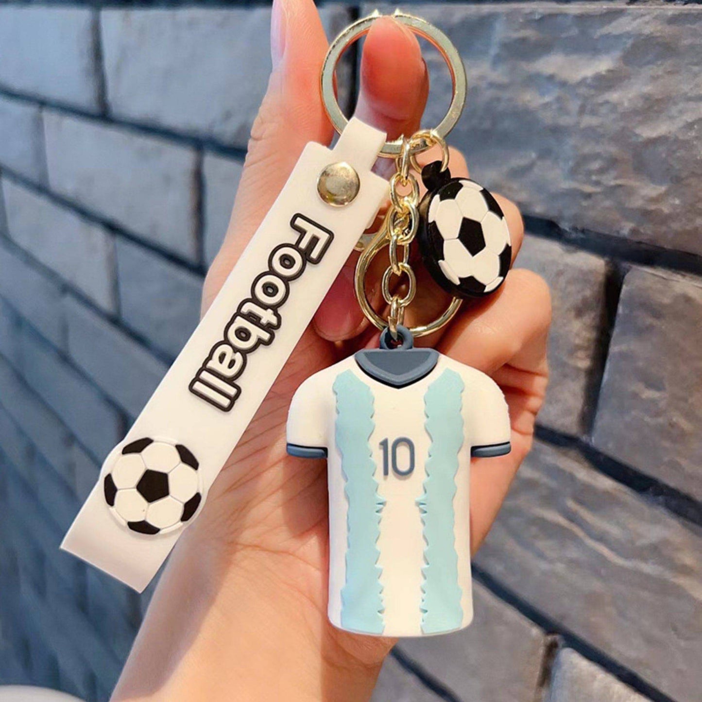 White 10 Football Keychain.