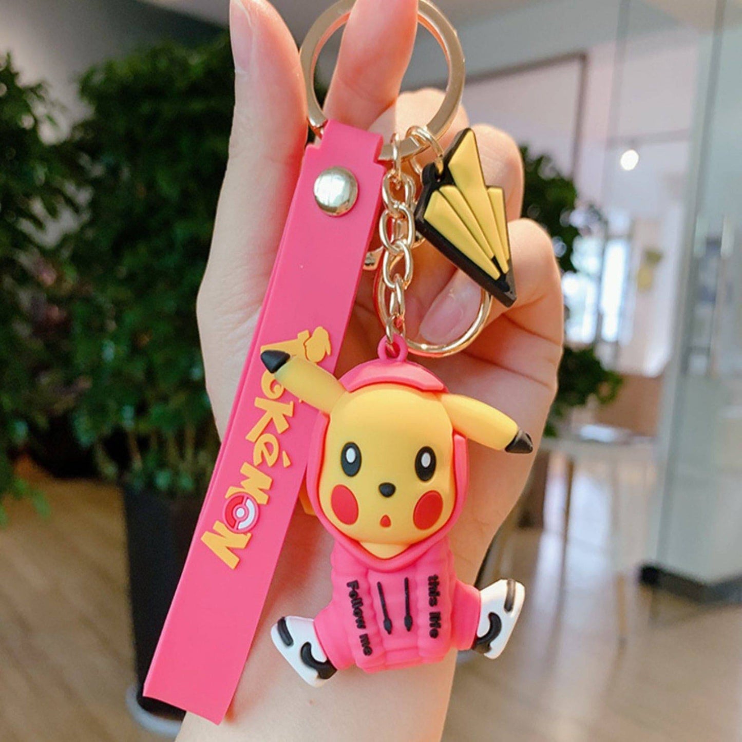 Pikachu in Pink Hoodie Keychain.