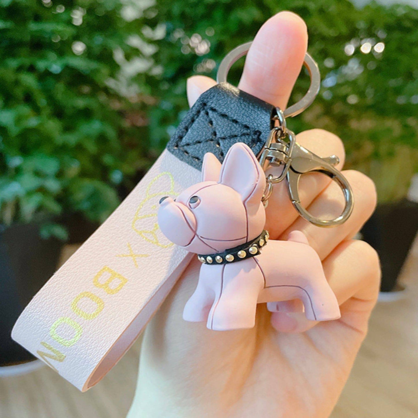 Pink Frenchie Keychain.