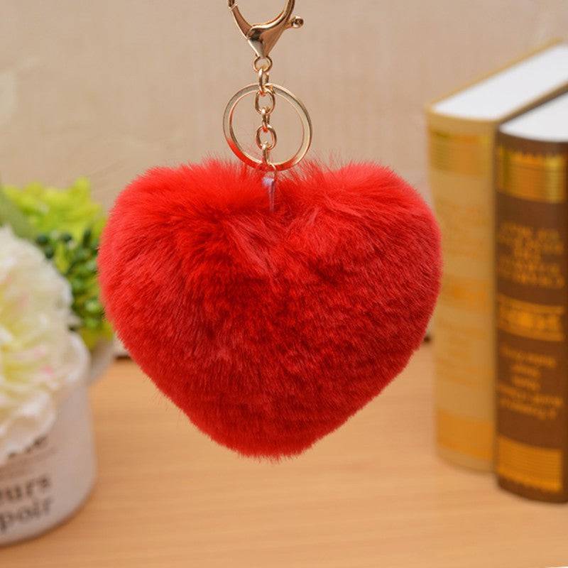 Red fur Heart Keychain.