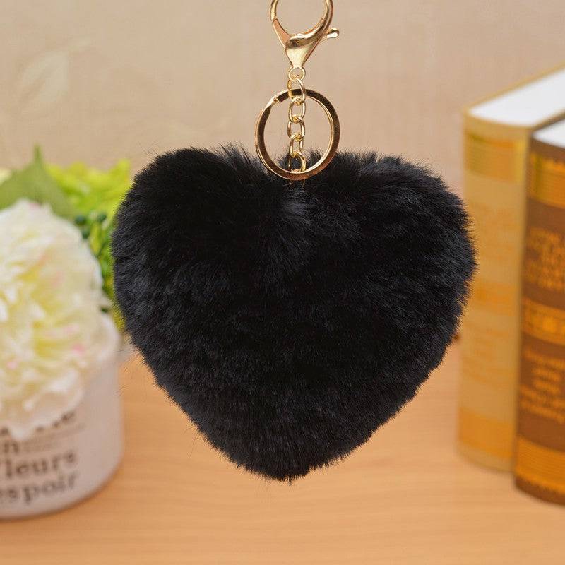 Black fur Heart Keychain.