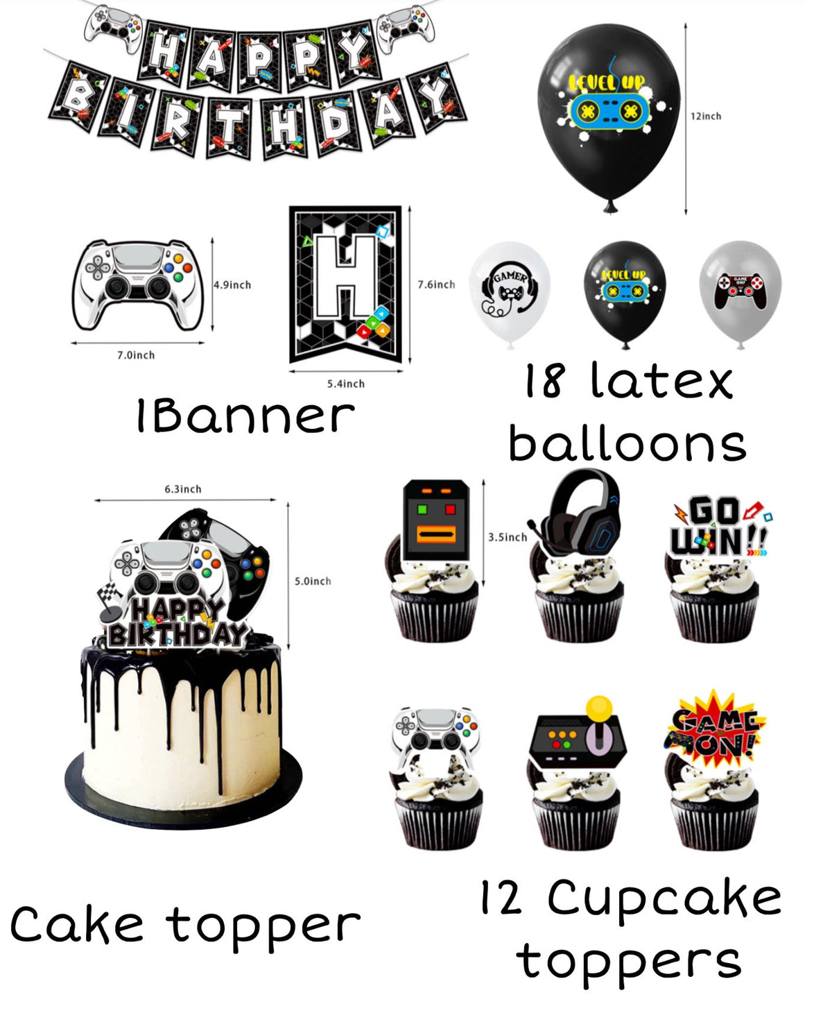 Gamer B&W Birthday Party Decorations