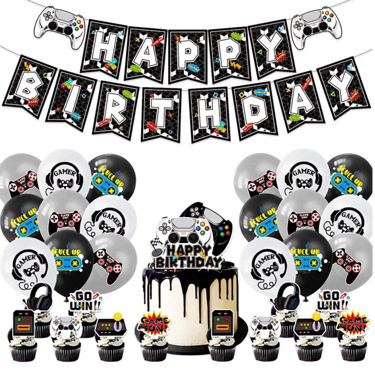 Gamer B&W Birthday Party Decorations