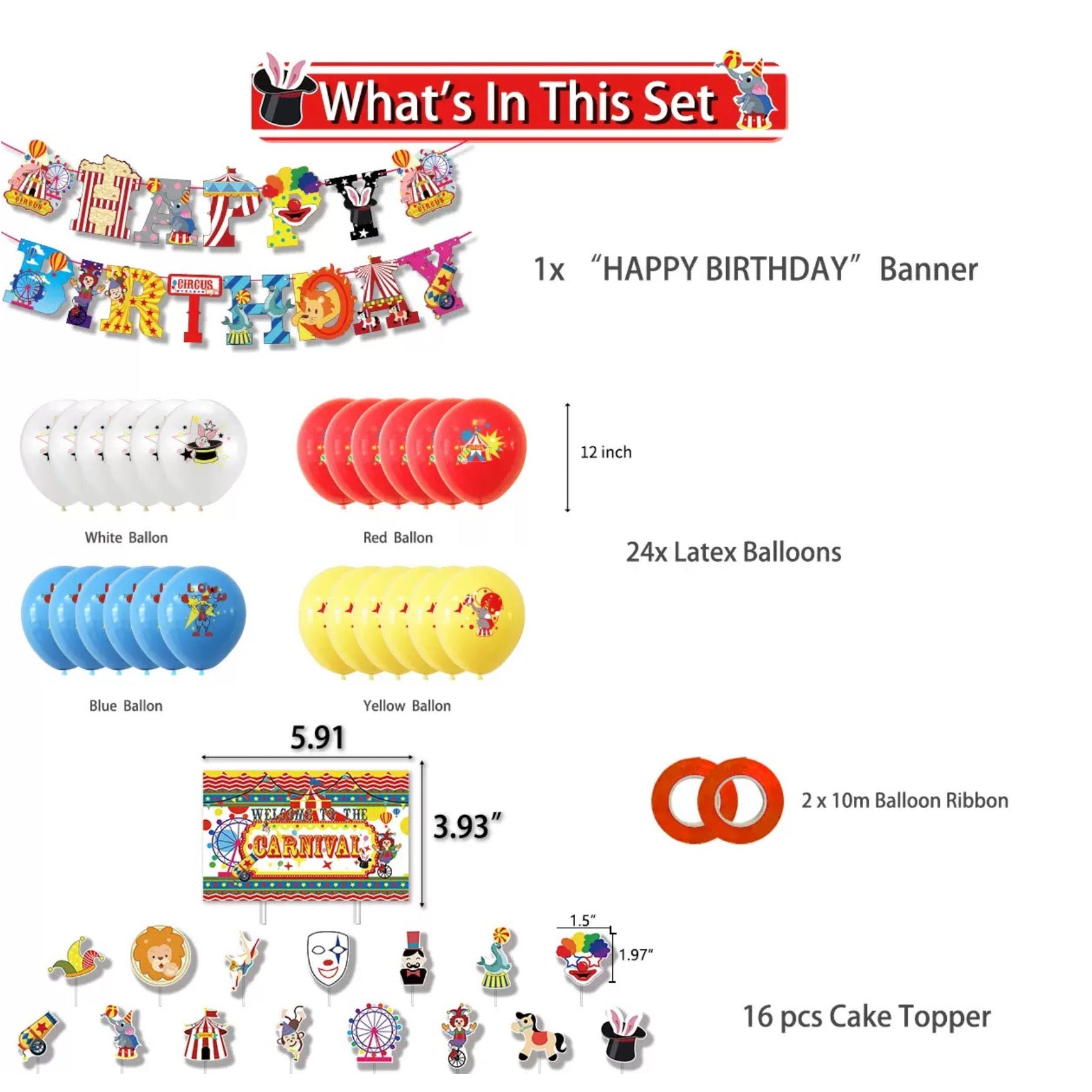 Circus Birthday Party Decorations – Complete Decoration Set.