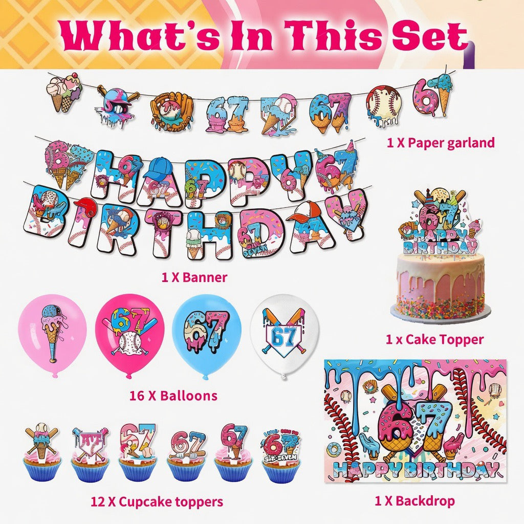 67 Eiscreme (Stil A) – Motto-Party Deko – Komplettset für Kindergeburtstag