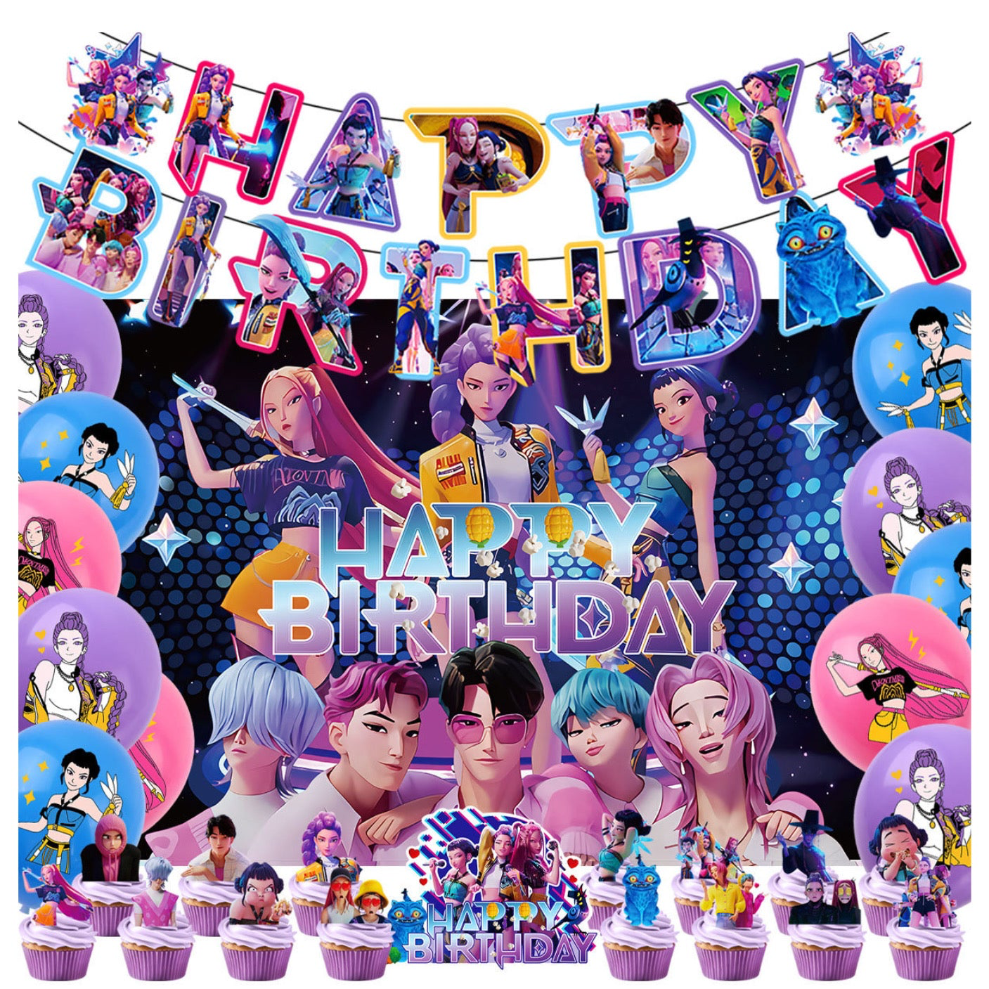 Huntrix 01 Birthday party decorations set