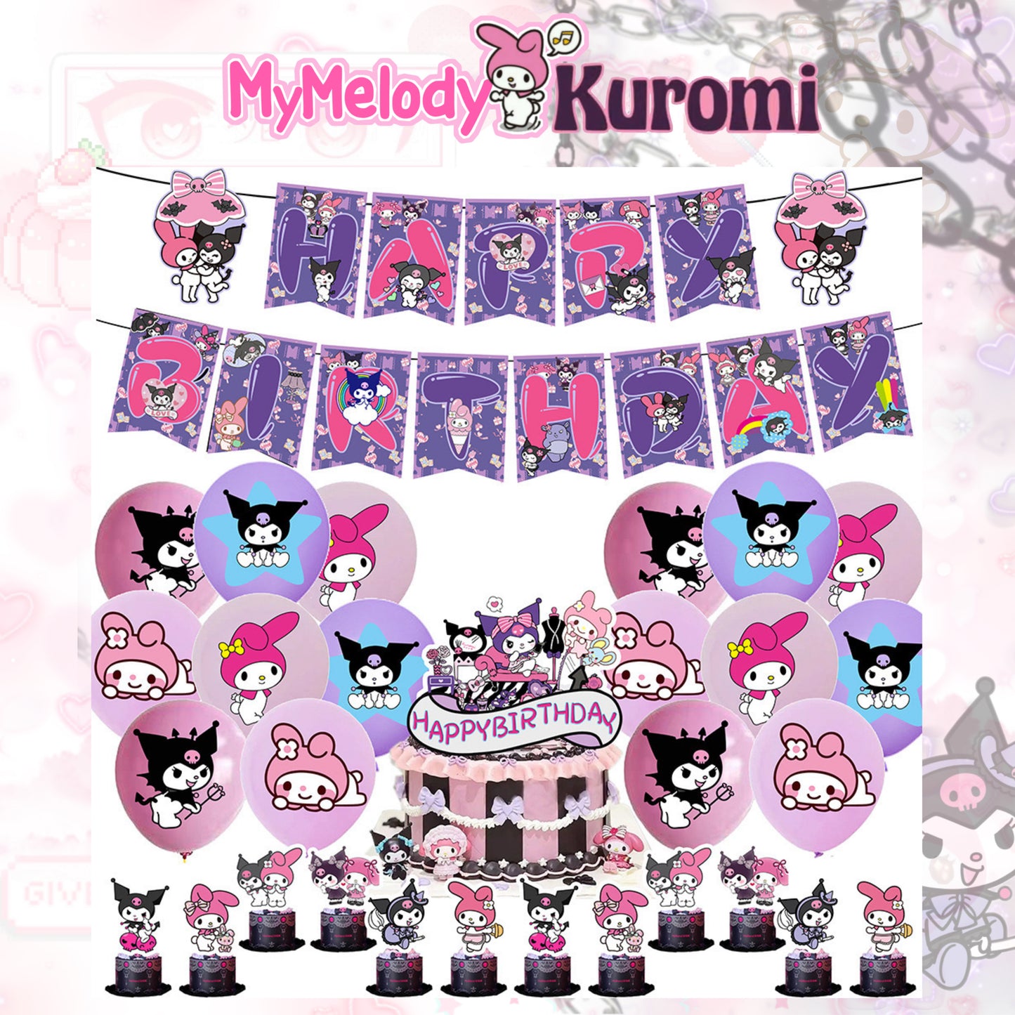 Kuromi - My melody birthday party decorations set