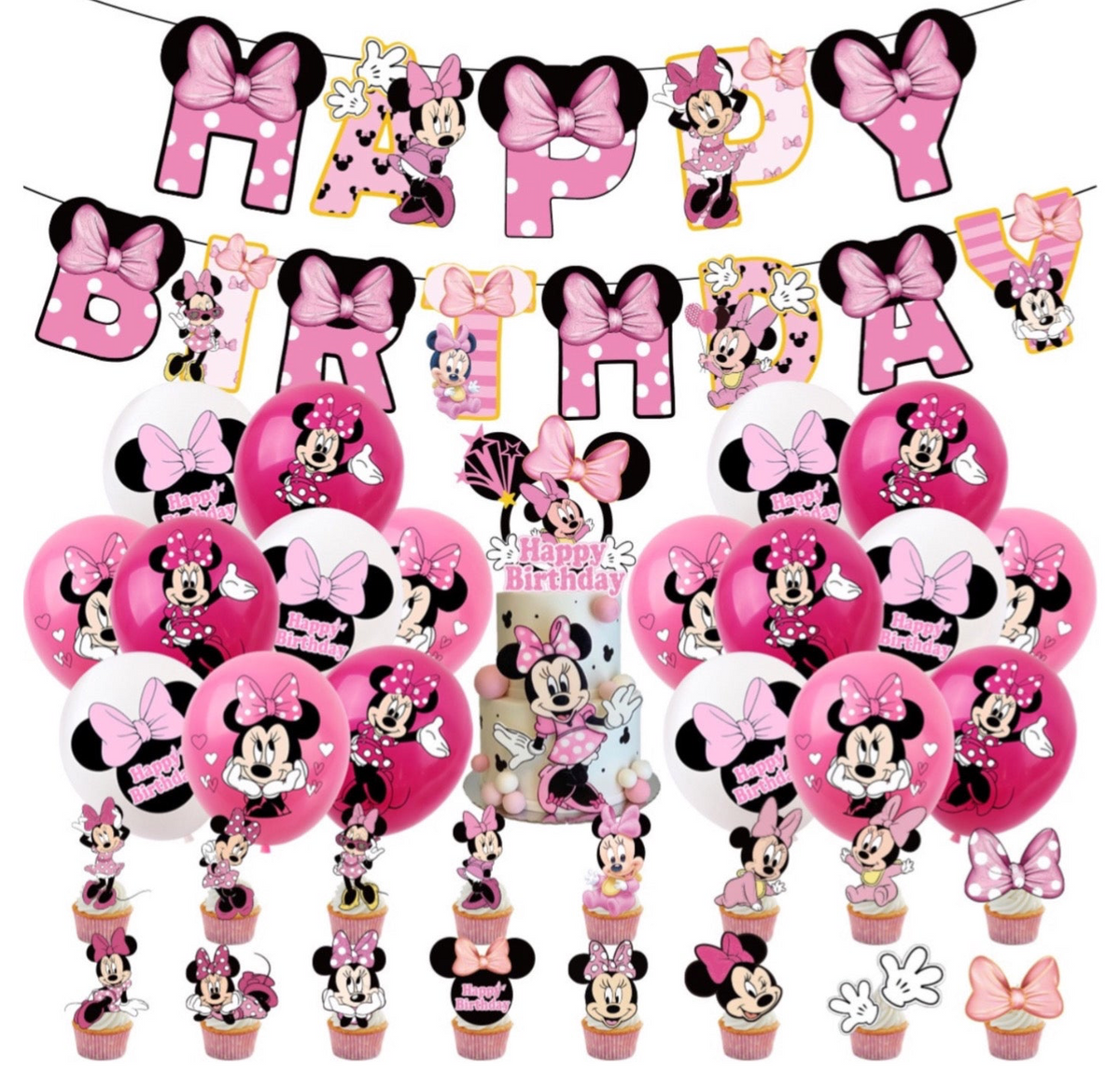 Decorazioni per festa di compleanno di Minnie Mouse tutto rosa