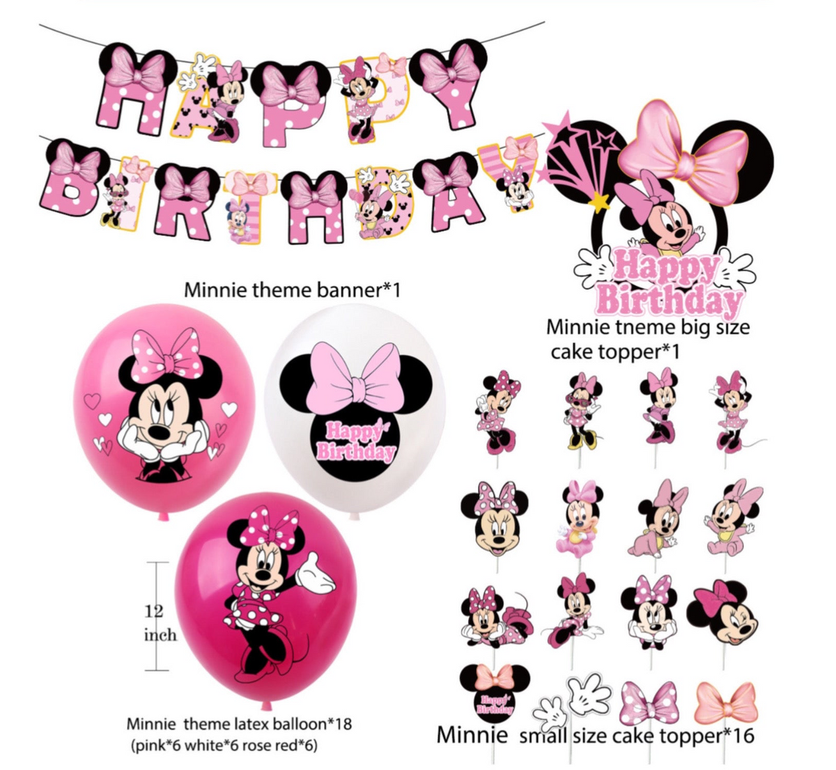 Decorazioni per festa di compleanno di Minnie Mouse tutto rosa