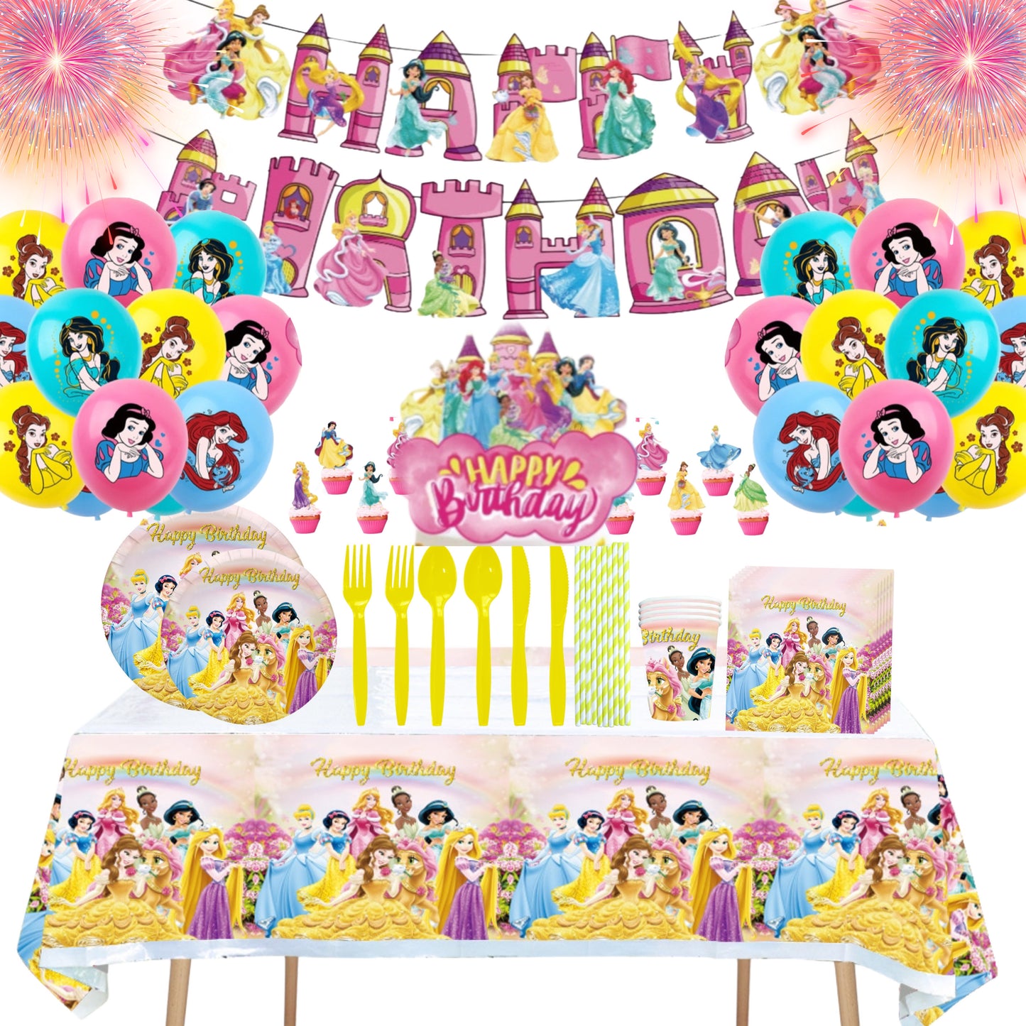 Princesses Party Supplies | Complete Decoration Set for 10 or 20 Guests.