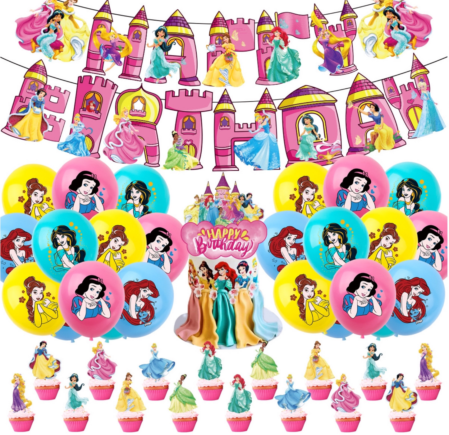 Princesses Party Supplies | Complete Decoration Set for 10 or 20 Guests.