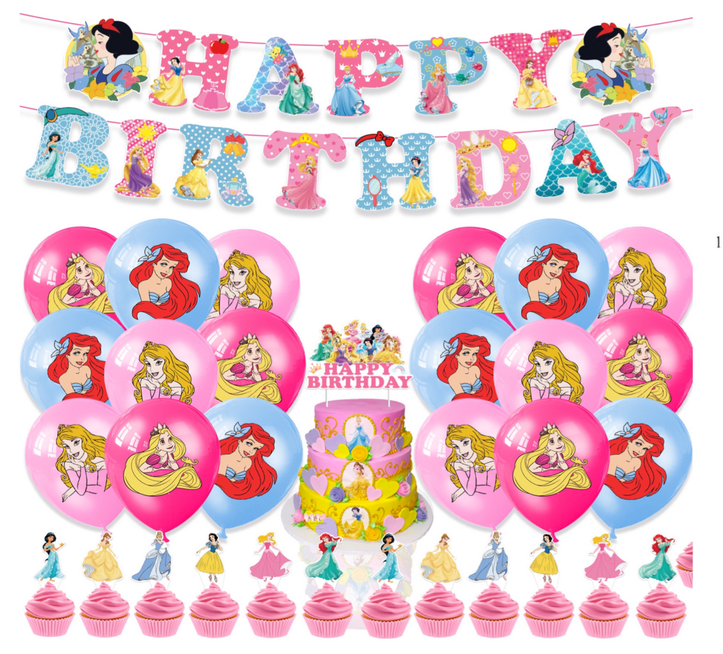 Princesses Party Supplies | Complete Decoration Set for 10 or 20 Guests.