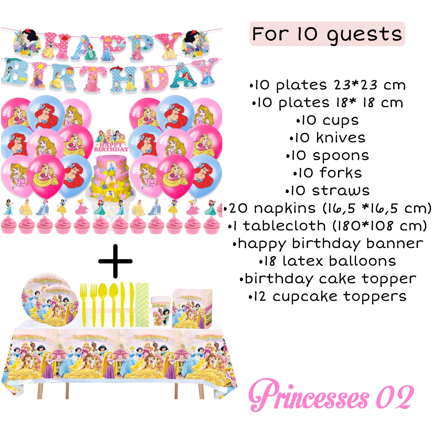 Princesses Party Supplies | Complete Decoration Set for 10 or 20 Guests.