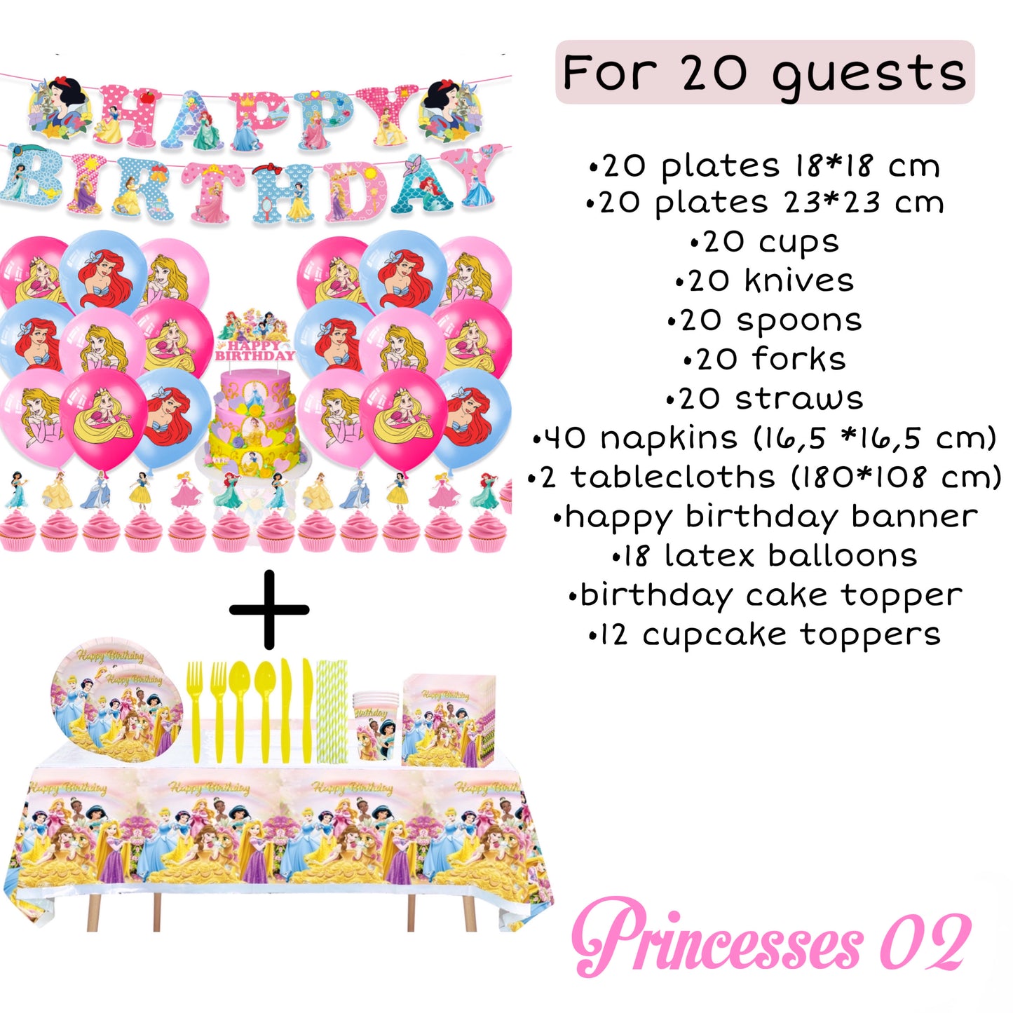 Princesses Party Supplies | Complete Decoration Set for 10 or 20 Guests.