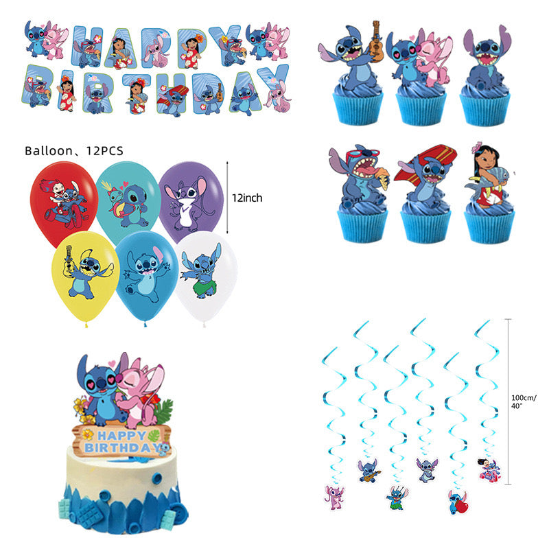 Stitch Blue & Pink Party decorations Set – Complete Table Decor Kit.