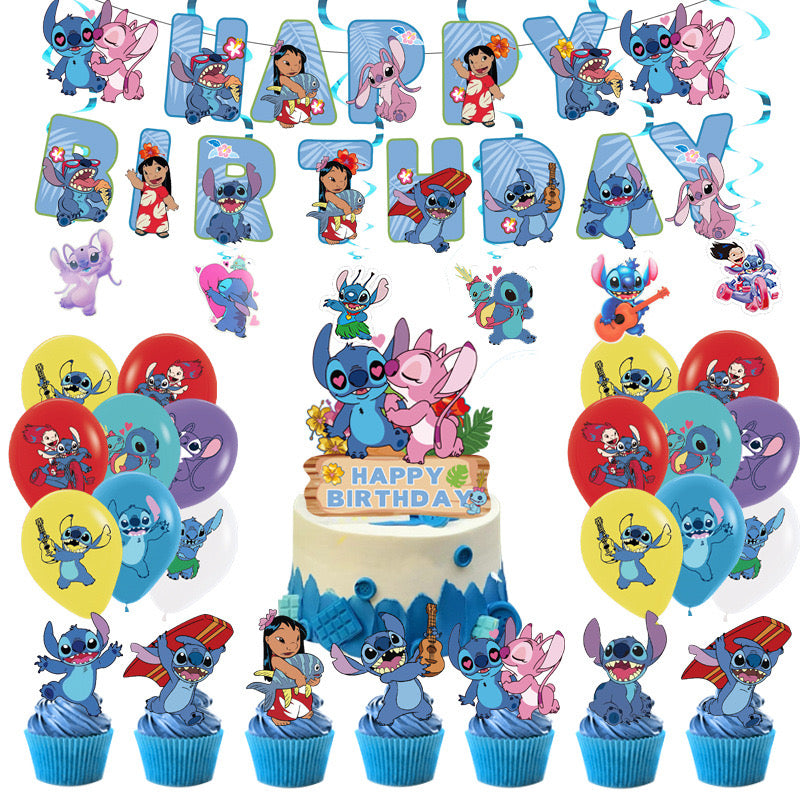Stitch Blue & Pink Party decorations Set – Complete Table Decor Kit.