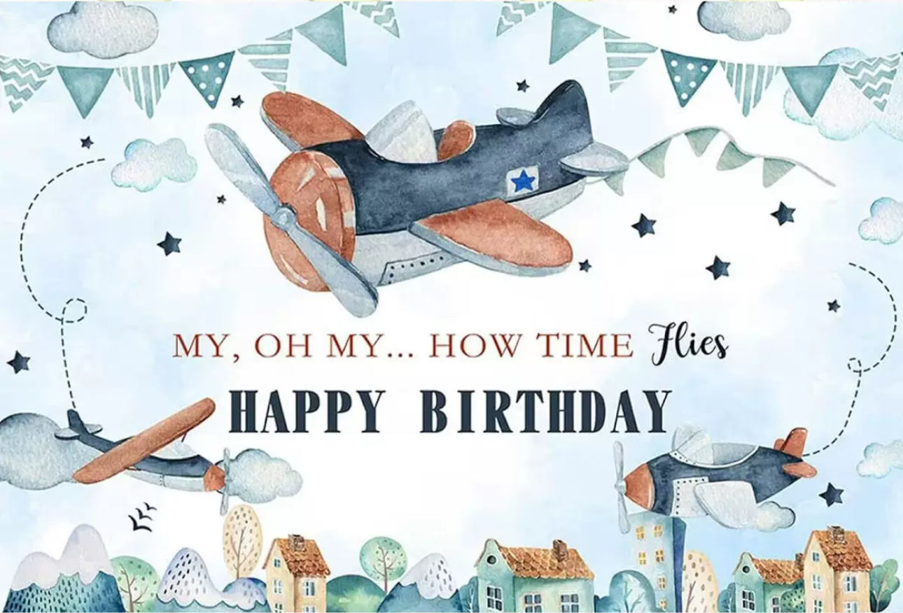 1st birthday plane backdrop.