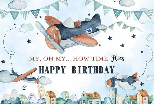 1st birthday plane backdrop.