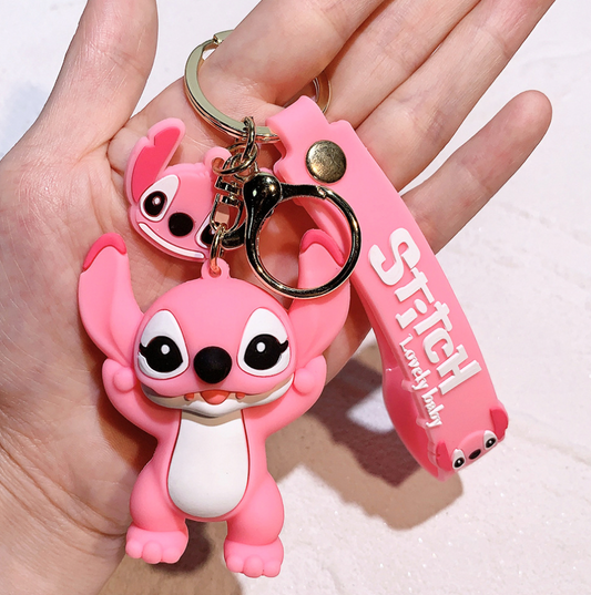 Pink smiley Stitch Keychain.