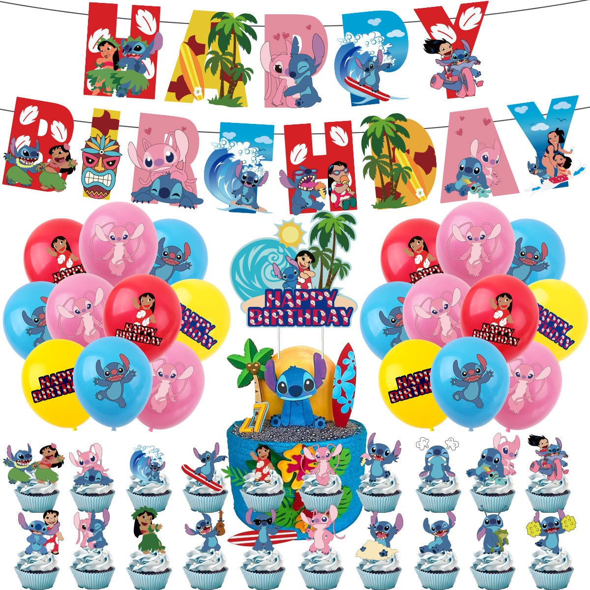 Stitch colorful Birthday Party Decorations – Complete Decoration Set.