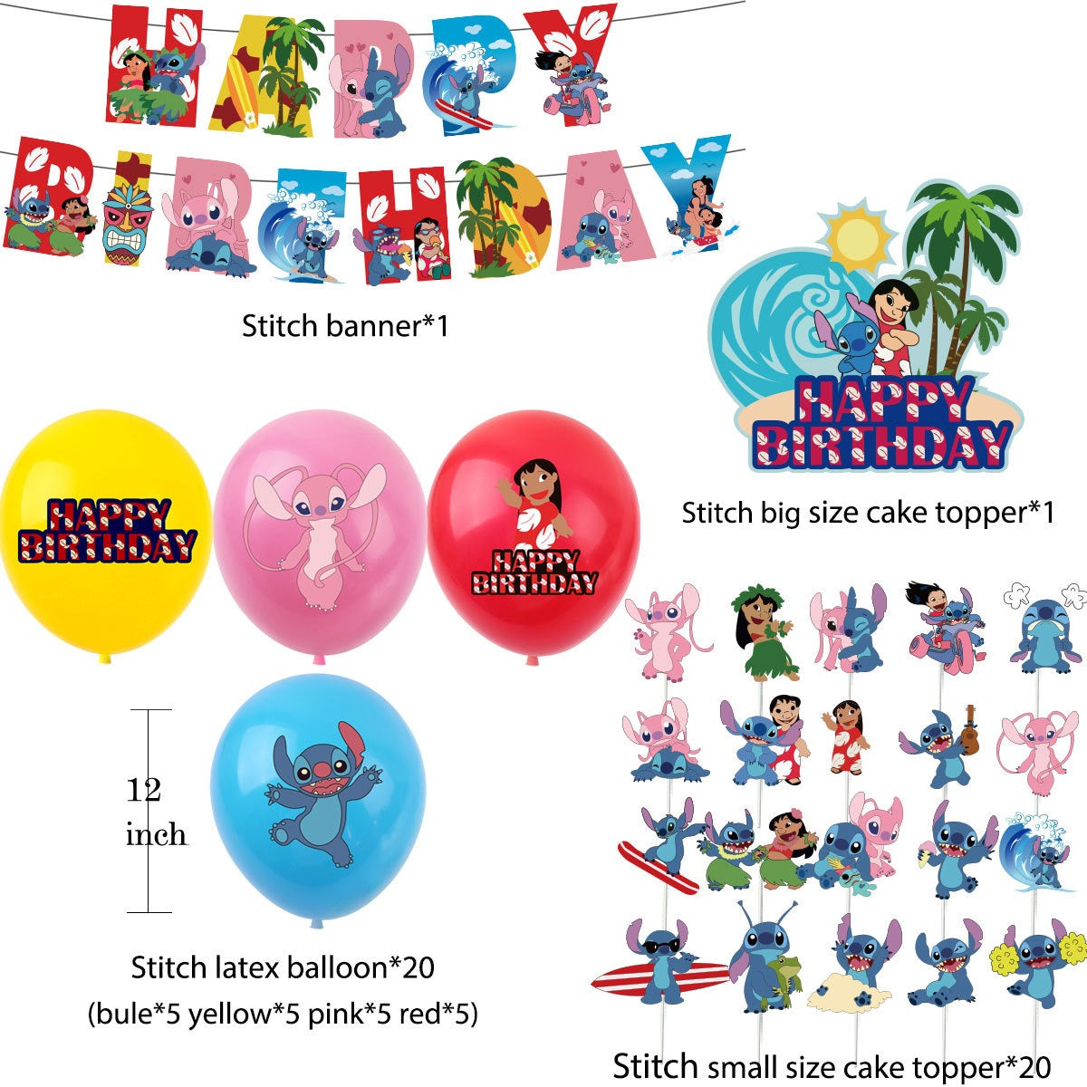 Stitch colorful Birthday Party Decorations – Complete Decoration Set.