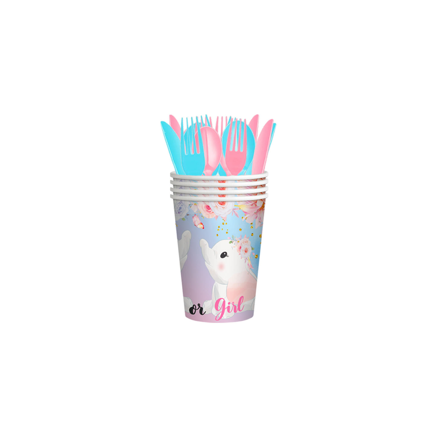 Elephant Gender Reveal Deluxe Party Set – Complete Table Decor Kit.