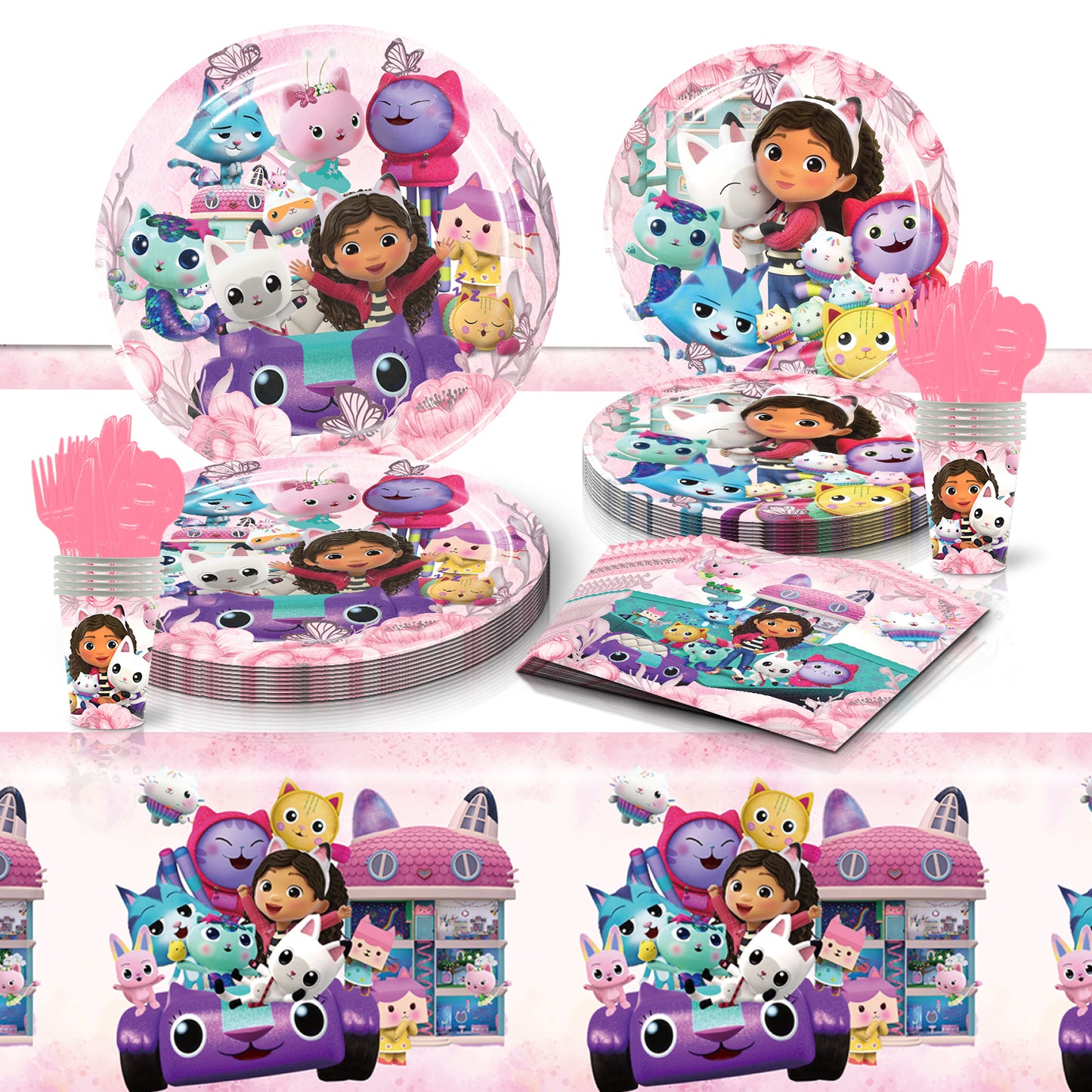 Gabby’s dollhouse Party Supplies | Complete Decoration Set for 10 or 20 Guests.