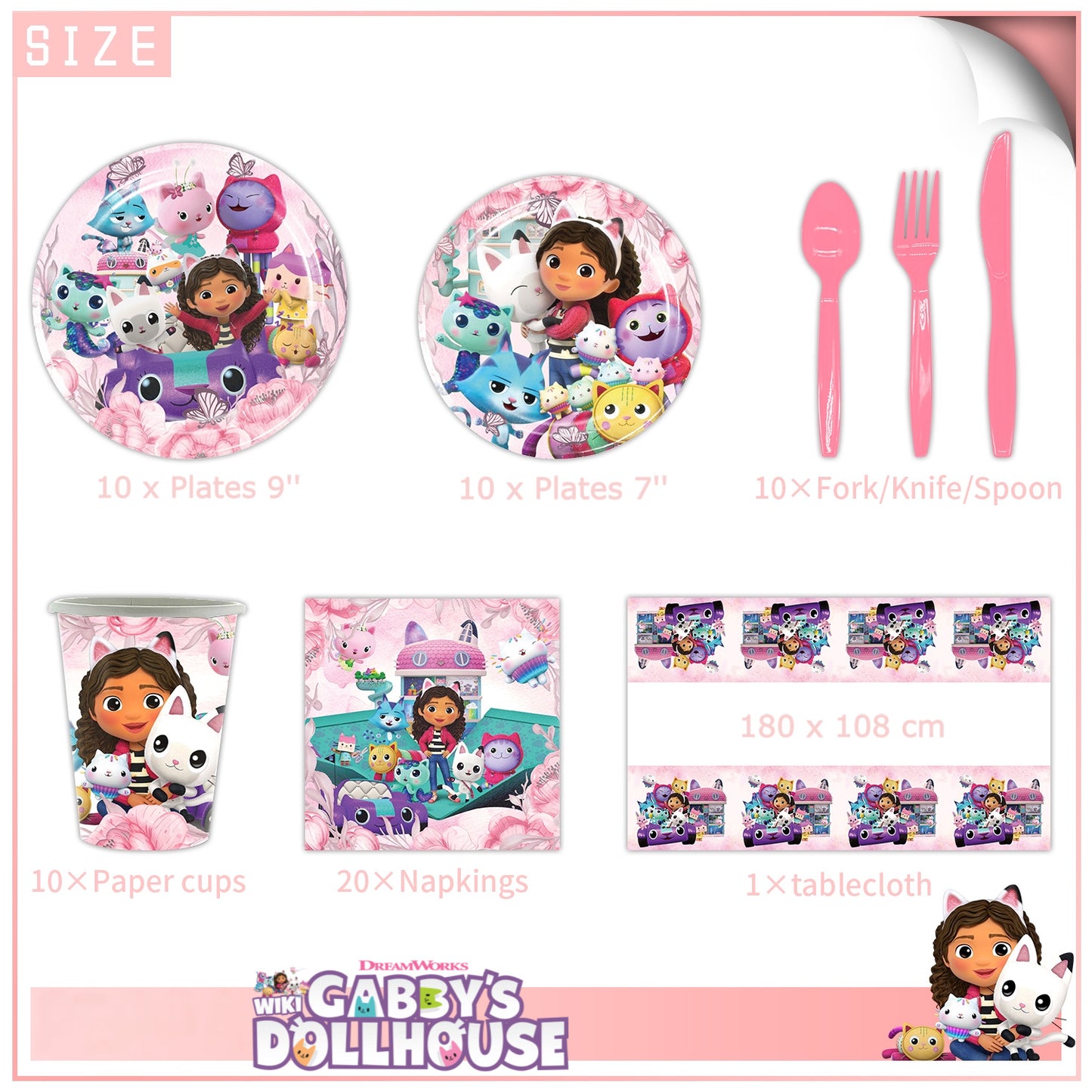 Gabby’s dollhouse Party Supplies | Complete Decoration Set for 10 or 20 Guests.
