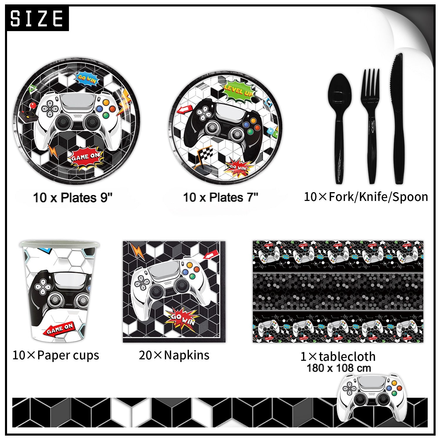 Gamer Party Supplies | Complete Decoration Set for 10 or 20 Guests.
