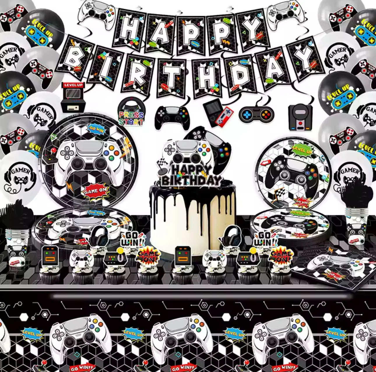 Gamer Party Supplies | Complete Decoration Set for 10 or 20 Guests.