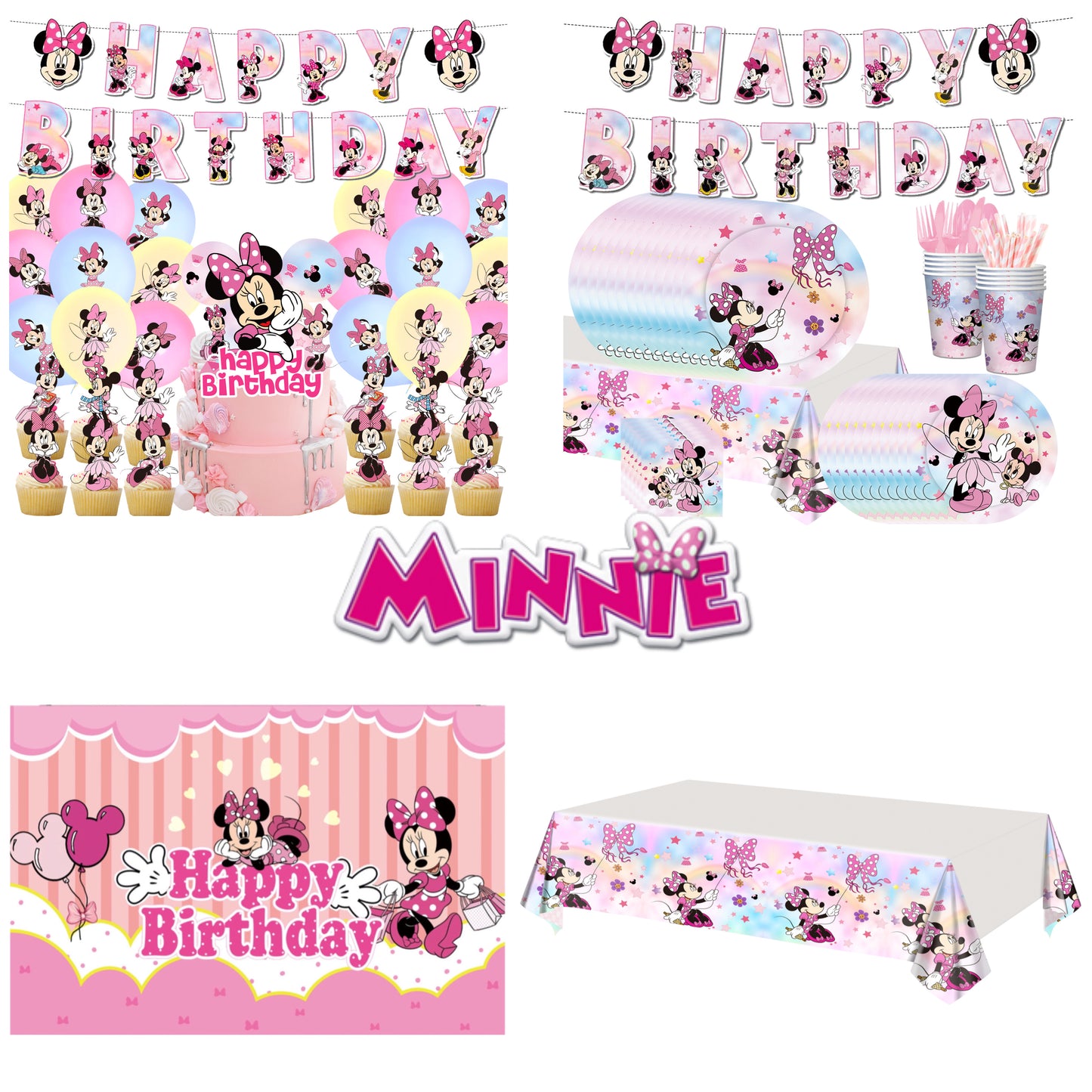 Minnie pink pastel party decorations set-table decor.