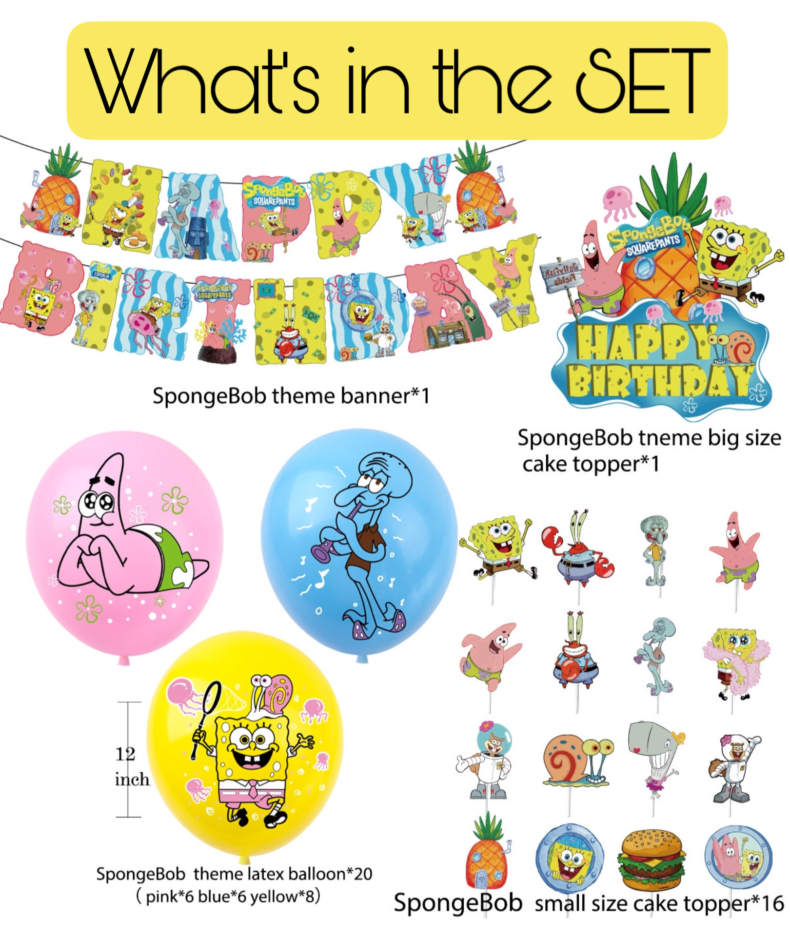 SpongeBob SquarePants Birthday Party Set – Complete Table Decor Kit.