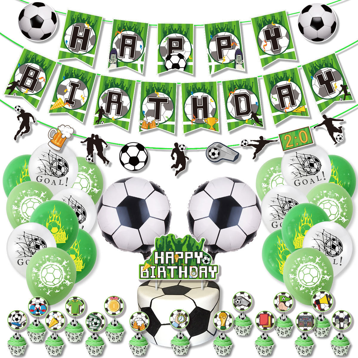 Football green Birthday Party Decorations – Complete Decoration Set.
