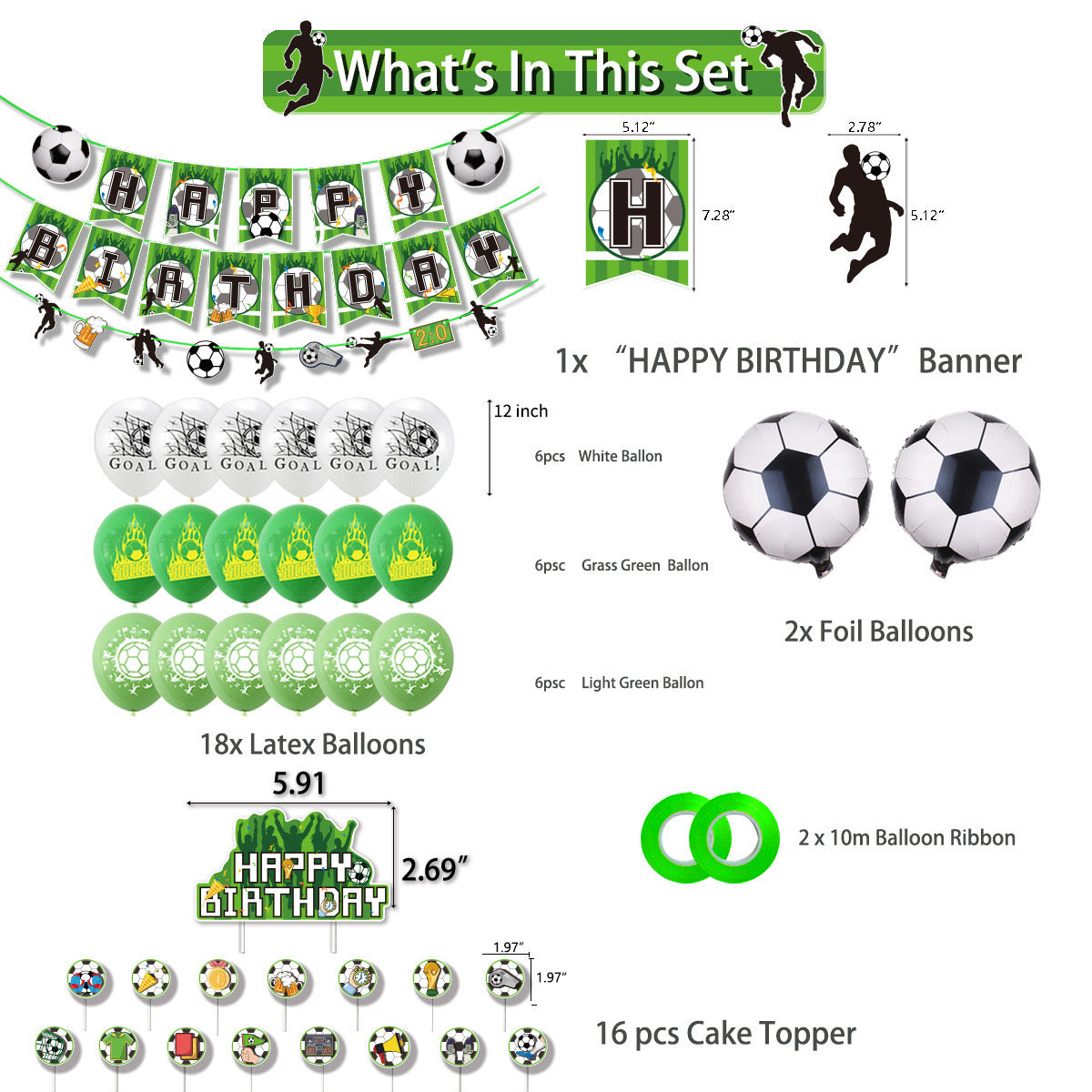 Football green Birthday Party Decorations – Complete Decoration Set.