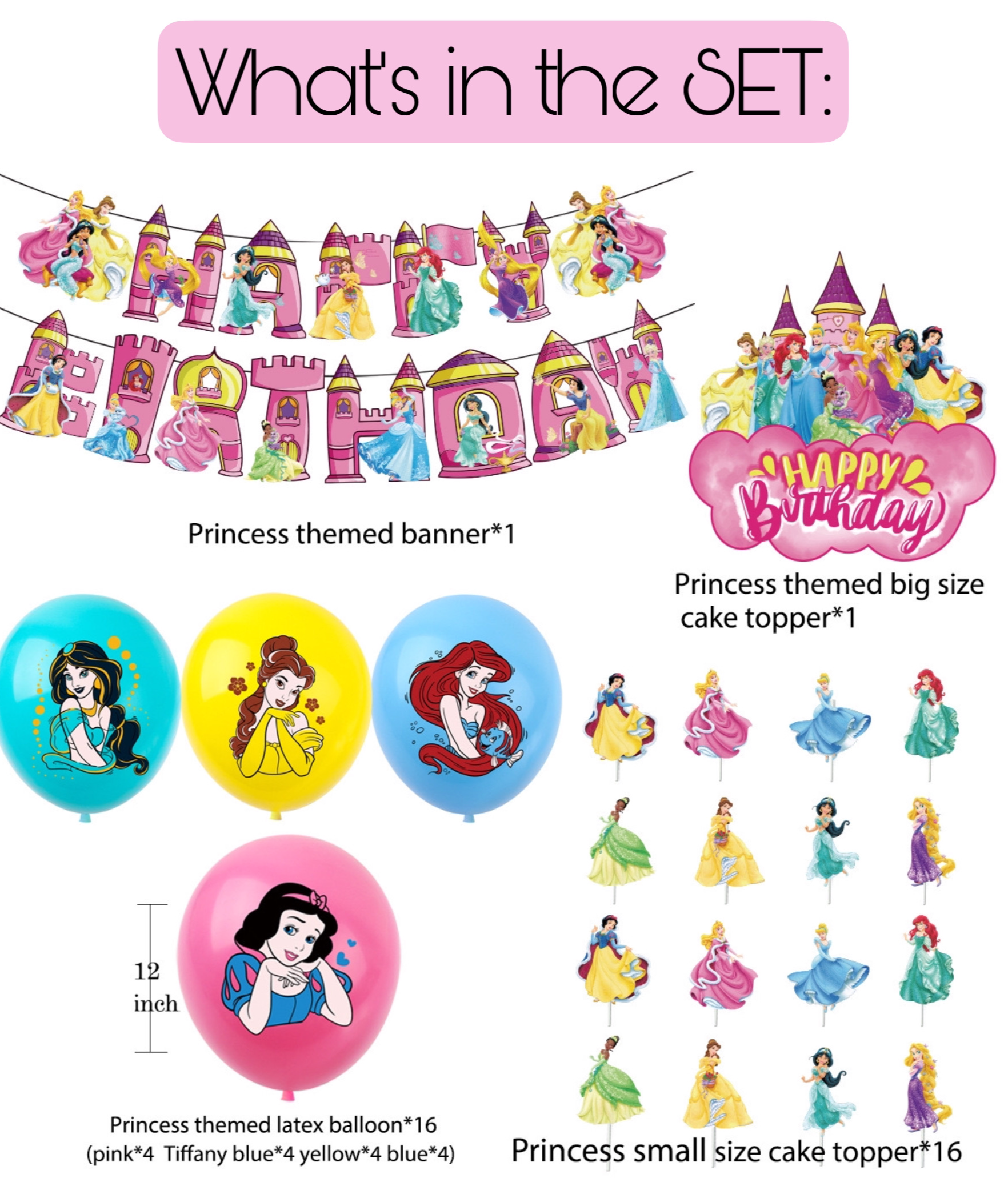 Princesses Birthday Party Decorations – Complete Decoration Set.