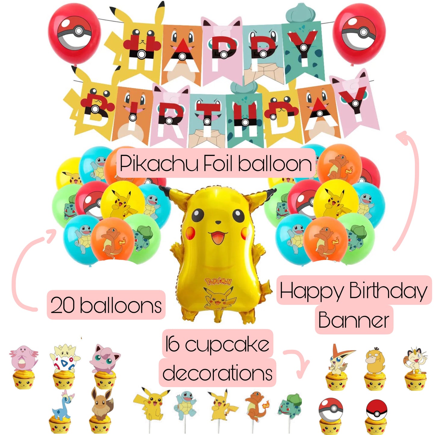 Pokémon (Style A) Birthday Party Decorations – Complete Decoration Set.