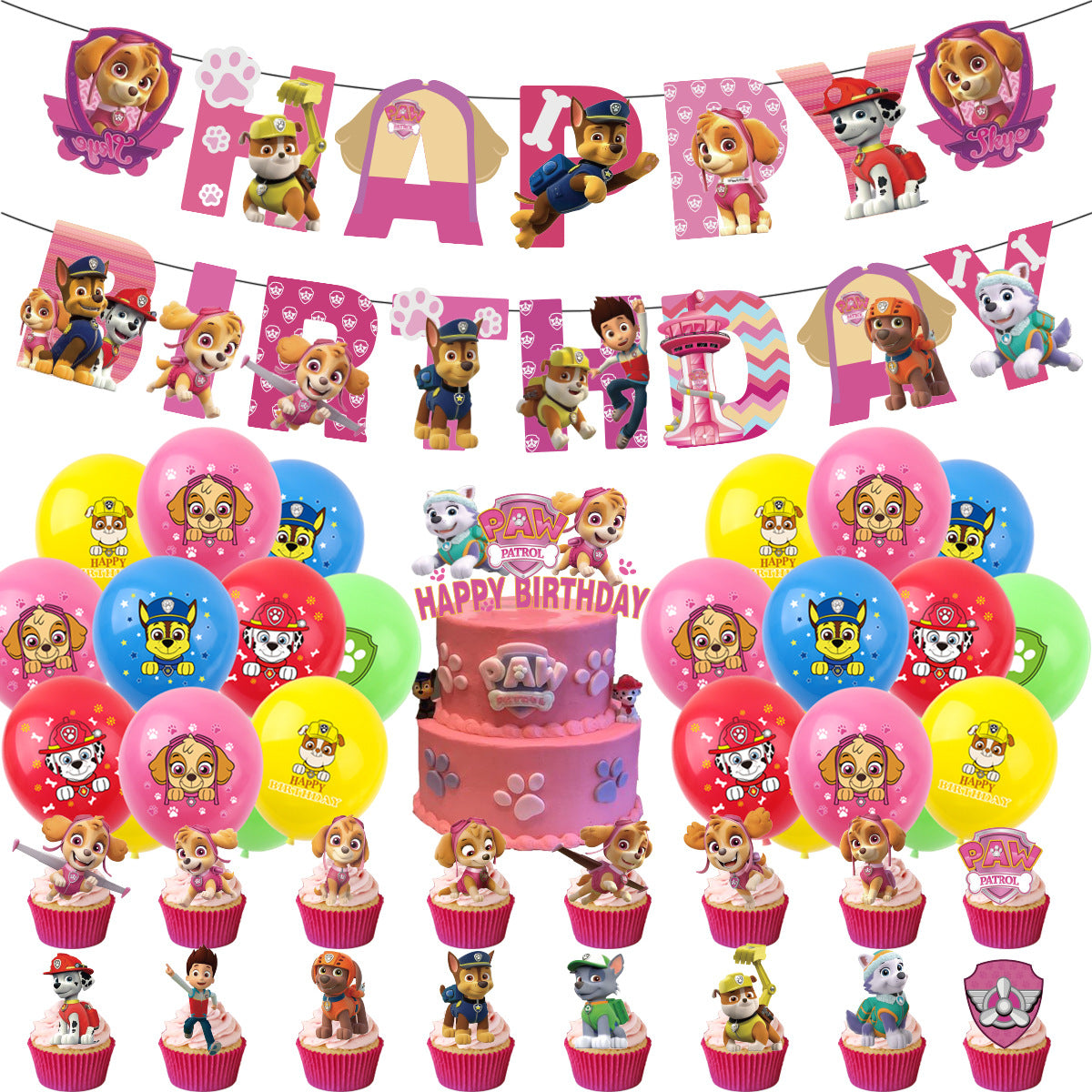 Pink Paw Patrol Birthday party set.